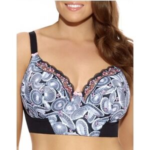 Elomi 36I Naoko Black Pink White Underwired Long Line Bra Style 4021 Unlined EUC